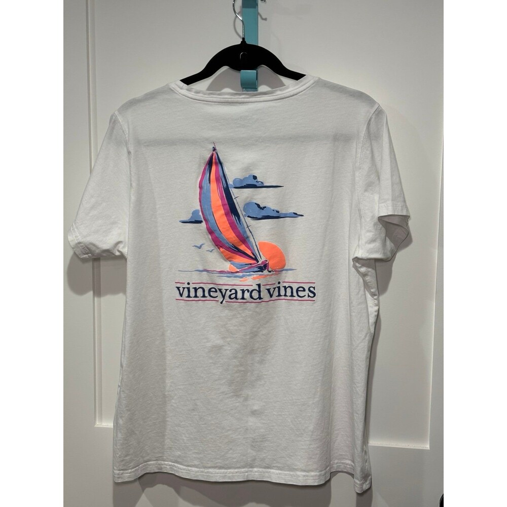 Vineyard Vines Sailboat Graphic Pocket T-Shirt White XL Preppy Coastal Nautical